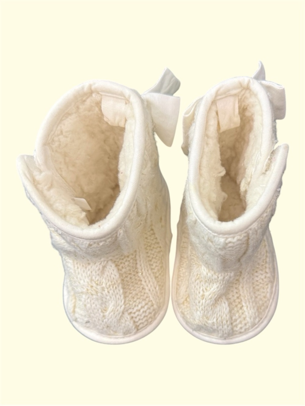 Capelli of New York Cream Knit Faux-Fur Lined Kids Booties